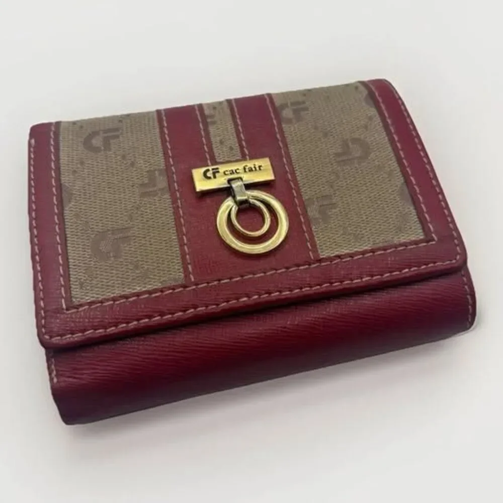 Vintage CF cac fair Textured Leather Trifold Wallet Zipper Pocket Womens & Logo